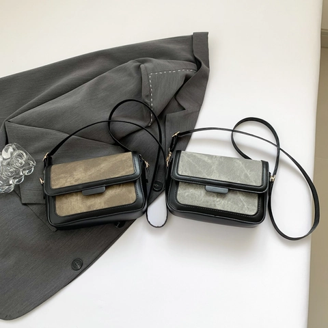 Borsa A Tracolla Da Donna In Pelle PU E Tessuto Denim Piccola Borsa Quadrata Con Patta Per Viaggi Casuali Stile Retrò