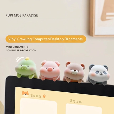 Flocked Animal Figurines Mini Desktop Ornaments Computer Monitor Decoration Cute Vinyl Healing Style Kawaii