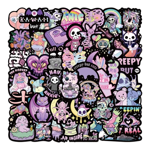Pegatinas Góticas Púrpura Oscuro PVC Impermeables Calcomanías de Vinilo Para Portátil Equipaje Teléfono Scrapbook Pastel Goth Creepy Cute Aesthetic Regalo