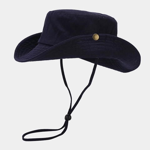 Sombrero De Pescador De Algodón Lavado Aire Libre Ala Ancha Protección Solar Cordón Ajustable Color Sólido Unisex Pesca