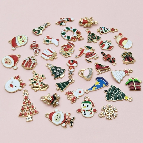 Christmas Charms Pendants Alloy Enamel Rhinestone For DIY Jewelry Making Holiday Decor Santa Claus Tree Elk Snowflake Shapes