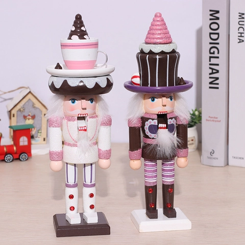 Christmas Nutcracker Wooden Ornament Dessert Theme Cupcake Coffee Cup Shimmer Tabletop Holiday Home Decor