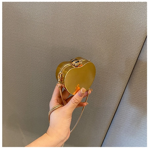 Mini Evening Clutch Bag Metallic Mirror Heart Square Triangle Bee Clasp Snake Chain Party Crossbody For Women