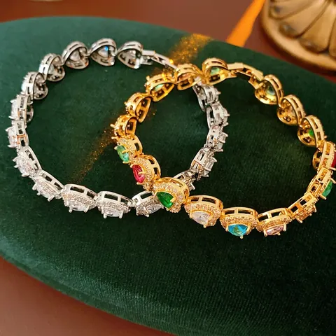 Heart Shape Zircon Bracelet Copper Luxury Colorful Rhinestone Elegant Jewelry For Women