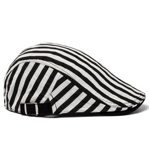 Vintage Striped Beret Cotton Linen Duckbill Cap For Men Women Breathable Newsboy Cap Adjustable Spring Summer Sun Hat