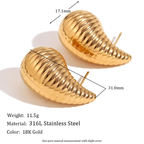 Stainless Steel Geometric Earrings For Women 18K Gold Plated Water Ripple Rhinestone Artificial Pearl Niche Jewelry Gift