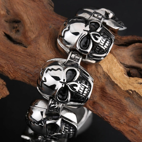 Herren Totenkopf Armband Edelstahl Gothic Punk Rock Heavy Metal Schmuck Vintage Oxidiertes Finish Hand Accessoire