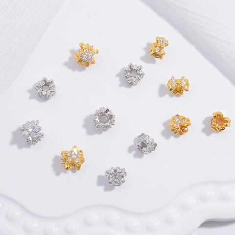 Cuentas Espaciadoras de Plata de Ley S925 con Diamantes de Imitación de Lazo Trébol Estrella para Hacer Joyas de Mujer
