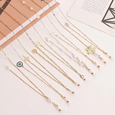Brillenband Legierung Mit Evil Eye Schmetterling Kunstperle Sonnenbrillen Kette Maskenhalter Modeschmuck Für Damen