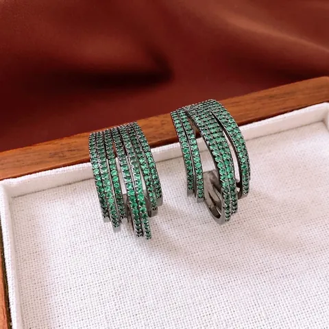 Orecchini A Cerchio Multistrato A Forma De C Zircone Verde Rame E Perno In Argento Sterling 925 Gioielli Moda Lusso