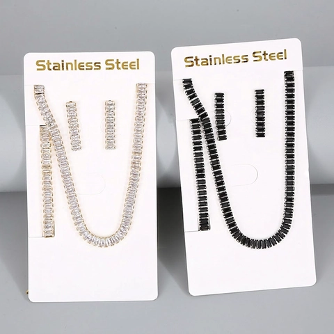 Gioielli In Acciaio Inossidabile Zircone Collana Bracciale Orecchini Taglio Rettangolare Lusso Moda Accessorio Donna