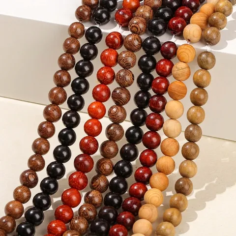 Round Wood Beads Natural Sandalwood Ebony Rosewood Loose Beads For DIY Jewelry Making Bracelet Accessories Polished