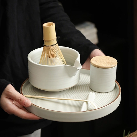 Japanese Matcha Whisk Bamboo Chasen Ceramic Bowl And Chashaku Scoop Zen Style Traditional Tea Ceremony Tools Handcrafted