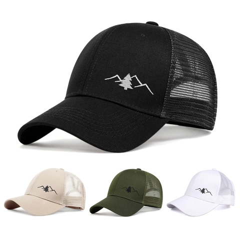 Mountain Embroidery Trucker Hat Cotton Mesh Breathable Outdoor Baseball Cap For Men Women Adjustable Sunshade Casual