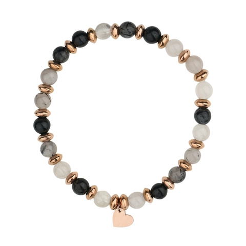 Handgemachtes Naturstein Perlen Armband Mit Roségold Legierung Herz Anhänger Elastisches Stretch Armband Für Damen Vintage Modeschmuck