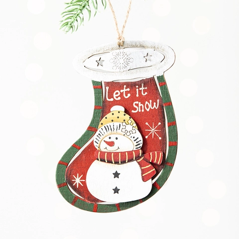 Christmas Tree Ornaments Wooden Glove Stocking Pendants Rustic Painted Snowman Reindeer Hanging Holiday Decorations For Home