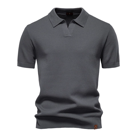Heren Gebreid Poloshirt Met Korte Mouwen Zakelijk Casual Wafeltextuur V-hals Effen Kleur Viscosemix Zomer Klassieke Top