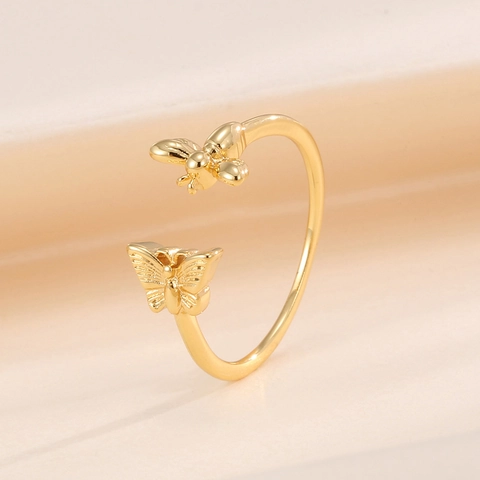 Anello Aperto Farfalla Ape Rame Placcato Oro Regolabile Gioielli Di Moda Carini Per Donna Elegante Design Animale