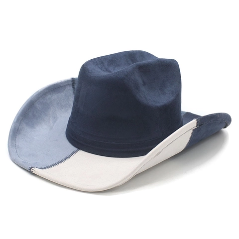 Cappello Da Cowboy Occidentale Color Block Scamosciato Tesa Larga Retro Fedora Jazz Unisex Accessori Vintage