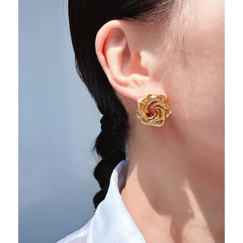 Orecchini A Lobo Fiore Di Rosa Ottone Placcato Oro Con Perno In Argento Sterling 925 Vintage Chic Spirale Donne
