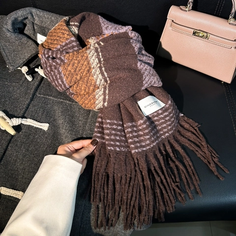 Winter Scarf Thickened Polyester Knit Retro Plaid Checked Pattern With Tassels Warm Cozy Soft British Style Women Men