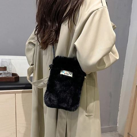Plüsch Handy Tasche Kunstpelz Mini Umhängetasche Schultertasche Leopard Muster Winter Casual Stil Für Frauen Mädchen