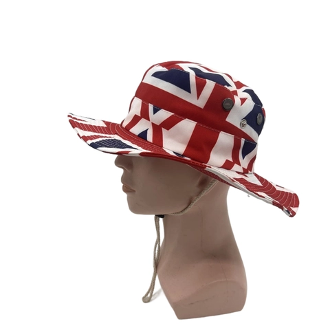 UK Flag Print Bucket Hat Union Jack Wide Brim Sun Protection Boonie Hat With Adjustable Chin Strap For Outdoor Unisex