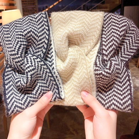 Gebreide Hoofdband Twist Knoop Chevron Zigzag Patroon Winter Warme Oorwarmer Haarband Voor Dames Vintage Zacht Elastisch