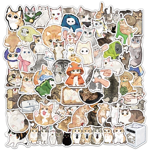 Simpatici Adesivi Gatto Cartone Animato PVC Impermeabile Acquerello Disegnati A Mano Per Laptop Bottiglia D'acqua DIY