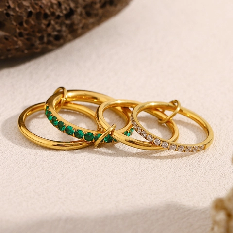 Stapelbare Ringen Roestvrij Staal Verguld Groen Wit Zirkoon Geometrisch Vintage Mode Vrouwen Vinger Sieraden