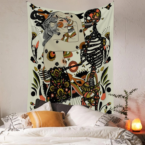 Bohemian Wandteppich Wandbehang Polyester Stoff Psychedelische Kunst Ästhetik Schlafzimmer Wohnzimmer Deko Rechteck