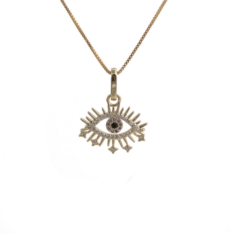 Evil Eye Löwenzahn Herz Anhänger Halskette Kupfer Vergoldet Zirkonia Modeschmuck Geschenk Für Frauen