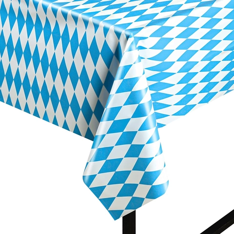 Oktoberfest Party Tischdecke Teller Servietten Wimpel Blau Weiß Kariert Bayerisches Rautenmuster Einweggeschirr
