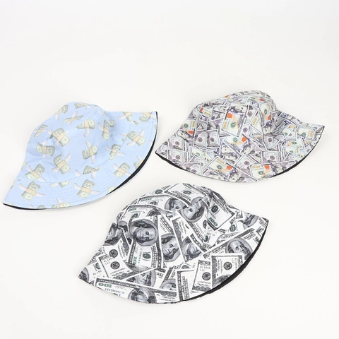 Dollar Print Reversible Bucket Hat For Men Women Cotton Blend Streetwear Sun Protection Hip Hop Fisherman Hat Foldable Cap