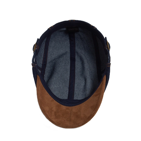 Coppola Vintage In Denim Lavato Cotone Ivy Hat Con Tesa In Camoscio Cuciture A Contrasto Fibbia In Metallo Regolabile