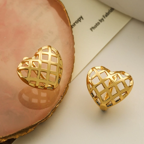 Orecchini A Cerchio Cuore Traforato Geometrici Rame Minimalista Retro Stile Francese Da Donna Gioielli