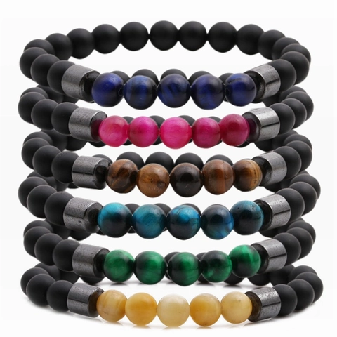 Tiger Eye And Matte Stone Beaded Bracelet Natural Gemstone Elastic Healing Couple Jewelry Fashion
