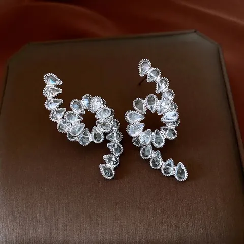Pendientes Retorcidos Gota De Agua Circonita Cobre Y Poste Plata Esterlina 925 Joyería Lujo Francesa Para Mujeres