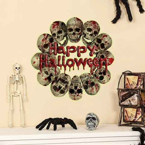 Halloween Leuchtender Wandaufkleber Glow In The Dark Totenkopf Ring Blut Happy Halloween Horror Party Deko PVC Wasserdicht