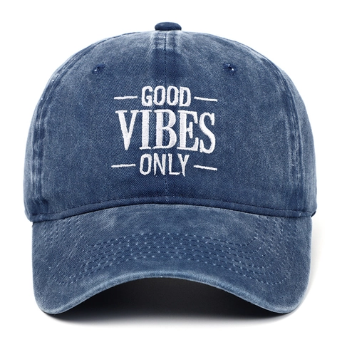 Good Vibes Only Embroidery Baseball Cap Washed Cotton Retro Adjustable Vintage Sun Hat For Men Women