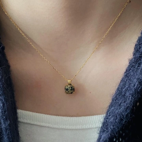 Collana In Argento 925 Con Ciondolo Quadrato In Diaspro Dalmata Naturale Gioielli Minimalisti Geometrici Per Donne