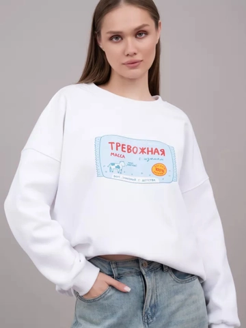 Damen Sweatshirt Baumwolle Rundhals Drop Shoulder Oversize Russischer Briefdruck Cartoon Kuh Lässig Streetwear Pullover