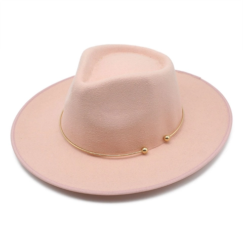 Vintage Wollen Vilt Fedora Hoed Brede Rand Platte Bovenkant Met Gouden Metalen Ring Decoratie Elegante Jazz Hoed Dames