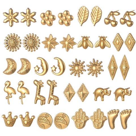 Minimalistische Roestvrijstalen Oorknopjes Verguld Dier Hart Bloem Hamsa Hand Geometrische Sieraden Accessoire Voor Dames