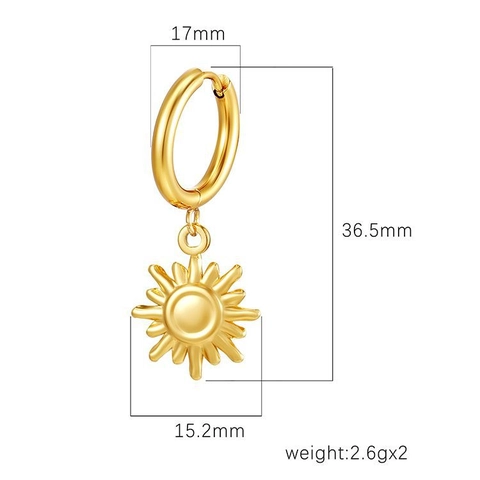 Pendientes De Aro Con Colgante De Sol De Acero Inoxidable Bañados En Oro De 18K Joyería De Playa Para Mujeres