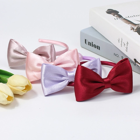 Kids Satin Bow Headband Solid Color Satin Texture Hair Band Elegant Sweet Style Headwear Accessory For Girls
