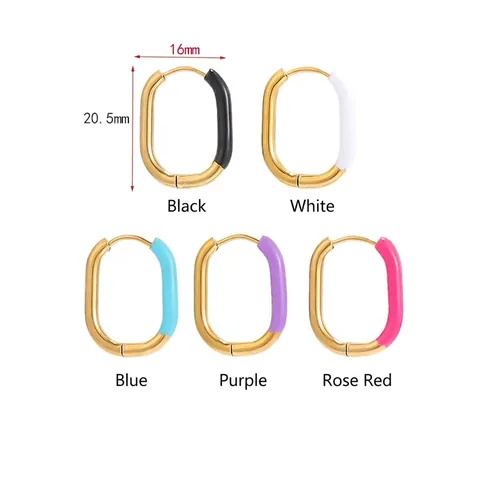 Stainless Steel U-Shaped Hoop Earrings Enamel Drip Oil Oval Huggie Vintage French Style Minimalist Fashion Jewelry For Women