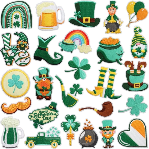 Toppe Ricamate San Patrizio Trifoglio Irlandese Leprechaun Arcobaleno Pentola D'oro Decorazione Per Vestiti Borse