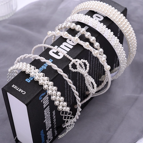 Elegant Faux Artificial Pearl Headband For Women Girls Sweet Alloy Hairband For Wedding Party Daily Fashion Hair Accessories