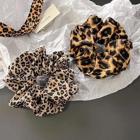 Coleteros De Tela Extragrandes Con Estampado De Leopardo Gomas Elásticas Vintage Para El Pelo Accesorios Retro Para Mujeres